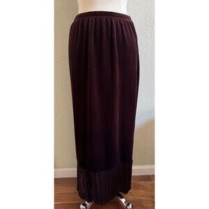 Vintage Brown Velvet Maxi Skirt Patchwork Slit Flowy Hem Elastic Waist Y2K Boho